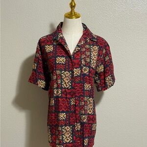 Vintage Marsh Landing 100% Rayon Shirt Men’s Size M Red Patterned